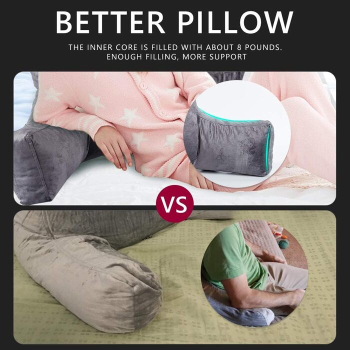 Підлогове крісло-подушка для читання, м'яке крісло для сну, подушка для спини до ліжка, крісло-подушка з підлокітниками та кишенями, спинка та підтримка знімний чохол, для дорослих