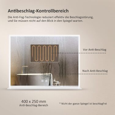 Дзеркало для ванної кімнати EMKE з підсвічуванням 80x60 см, з полицею, антизапар, регульоване холодне біле світло 6500K, сенсорне управління, функція пам'яті, прямокутне дзеркало для ванної кімнати (з полицею) 80Ш x 60В см