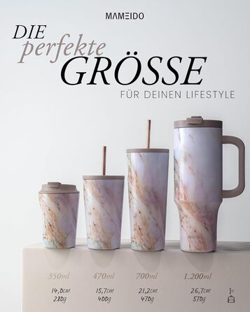 Термокружка MAMEIDO з трубочкою 470 мл, з кришкою та ізольованою сталевою трубочкою, подвійні стінки, не протікає, для кави на виніс (Wild Allure)