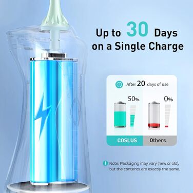 COSLUS Бездротова електрична зубна щітка-іригатор: 4 режими, 300 мл резервуар, для догляду за зубами та язиком, портативна, ідеальна для подорожей, зелений