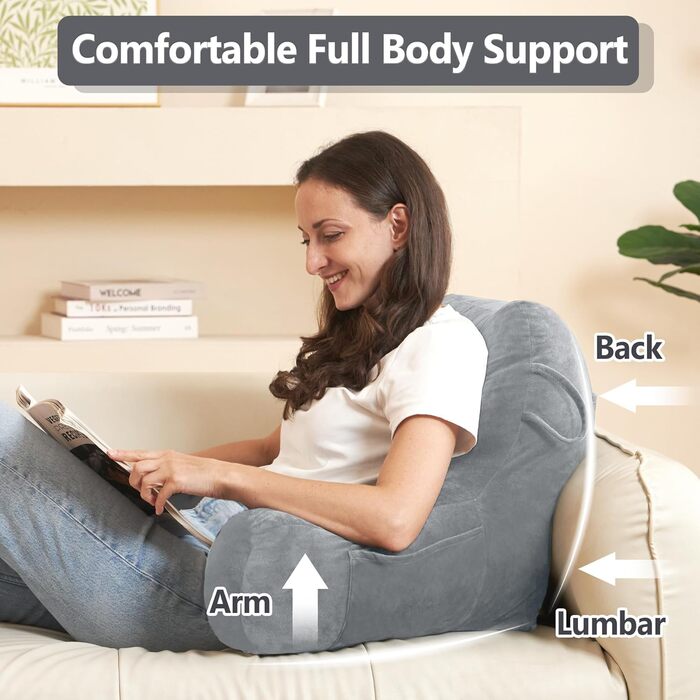 Подушка для читання WUDLEP, велика 78,7 см, знімний валик для шиї, для відпочинку в ліжку або на дивані, подушка для спини для дорослих, для перегляду телевізора/ігор/відпочинку