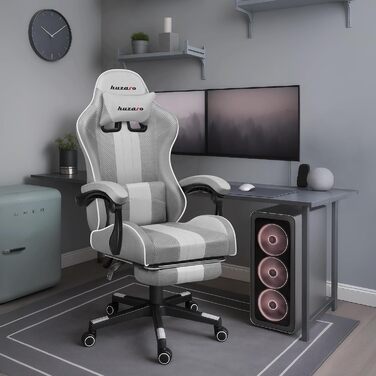Ігрове крісло Huzaro Force 4.7 Grau Mesh - крісло для офісу та ігор до 140 кг з підніжкою та підтримкою спини
