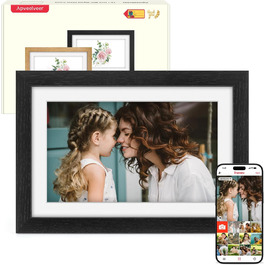 Цифровий рамка для фотографій з дерева, Wi-Fi, 32GB, 10.1 дюйма, IPS сенсорний екран, Frameo APP, подарунок, дуб (чорний дуб)