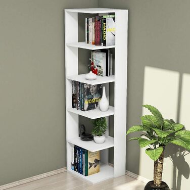 Книжкова шафа кутова настінна полиця з полицями - для вітальні, офісу - біле дерево, 41,8 x 41,8 x 160,8 см