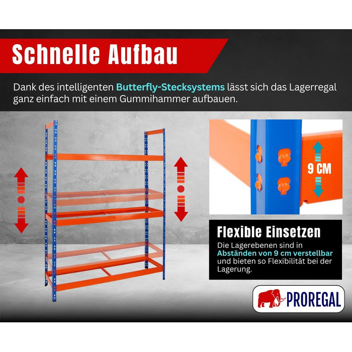 Стелаж для шин PROREGAL Tiger XL: 200x150x45 см, 300 кг навантаження, до 18 шин (205/55 R16), блакитно-помаранчевий | Стелаж для автосервісу, складу, підвалу