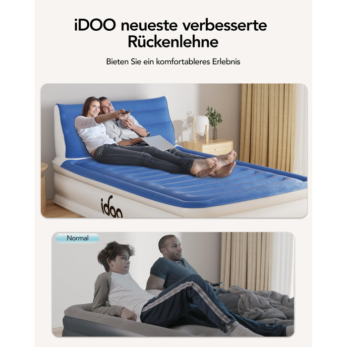 Надувний матрац iDOO з узголів'ям, двоспальне надувне ліжко з вбудованим електричним насосом, комфортне надувне ліжко, самонадувний надувний матрац для гостей