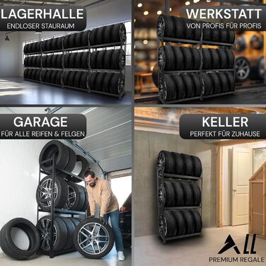 Стійка для шин преміум-класу 100x110x40 см, вантажопідйомність 175 кг, економія місця, для гаража та складу (чорний, 12 шин)