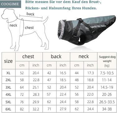 Водонепроникна світловідбиваюча зимова куртка для собак Coogime, чорна, розмір 5XL для середніх/великих собак