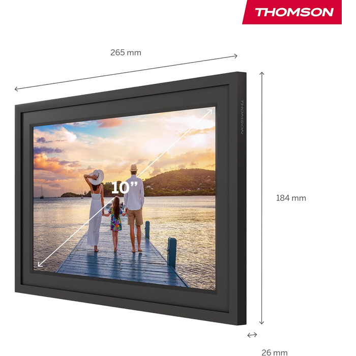 Фоторама Thomson Fotorahmen 10 дюймів: FHD IPS сенсорний екран, 32 GB, Wi-Fi, поворот, iOS/Android (Чорний)