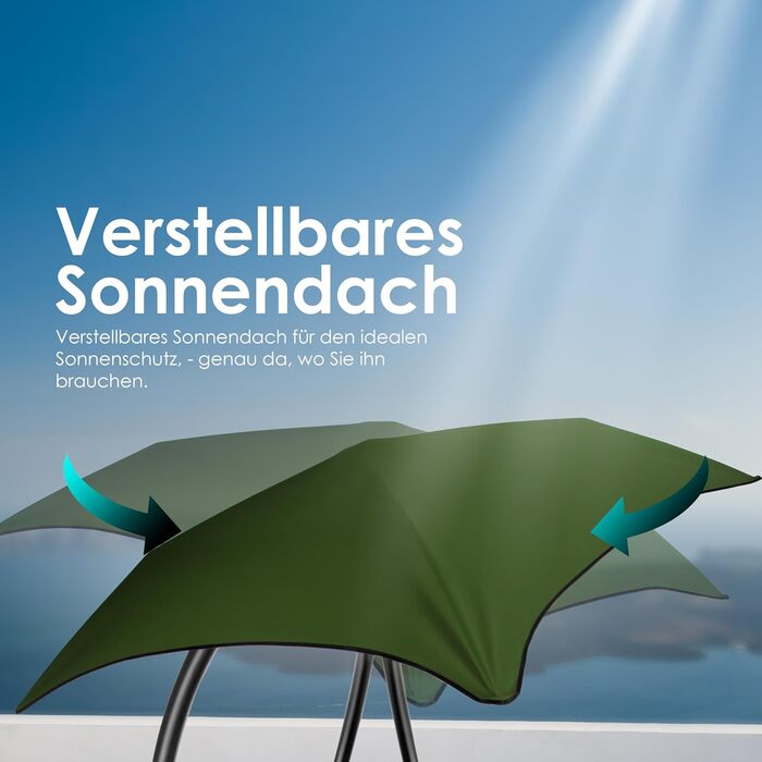 Кесер® Розкішна гамак-шезлонг з сонцезахисним козирком, 194x100 см, до 120 кг, з подушкою для шиї та сумкою (Хакі)