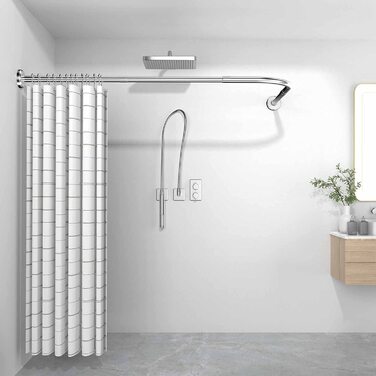 Карниз для душової кабіни L-подібної форми, кутова душова штанга для ванної кімнати, регульований свердлильний душовий карниз для ванної кімнати/ванни (95-115x95-115 см, нержавіюча сталь)