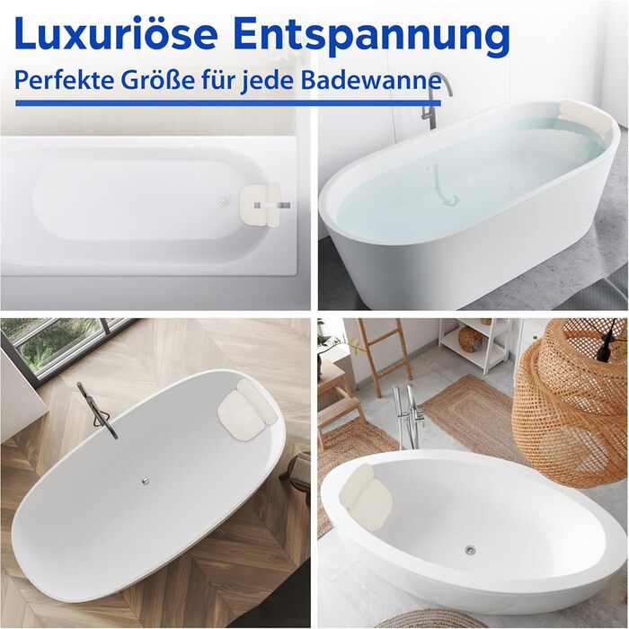 Подушка для ванни з присосками - ергономічна підголовник для ванної (біла)