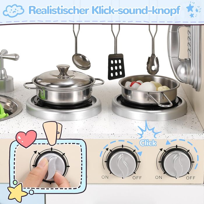 Дерев'яна дитяча кухня Mamizо з аксесуарами, 81x74x30 см, з підсвіткою та звуком, для дітей від 3 років, біло-блакитна