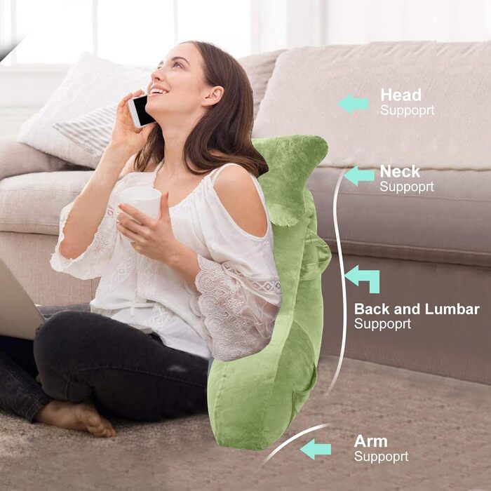 Підлогове крісло-мішок для читання в ліжку, диван для дорослих, подушка для спини з кишенею, крісло для ліжка, читання, перегляду телевізора, ігор (зелене)