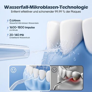 Іригатор для порожнини рота Munddusche - Тест-переможець 2024, професійний, з технологією мікробульбашок, регулювання тиску води, для чищення зубів та брекетів, білий