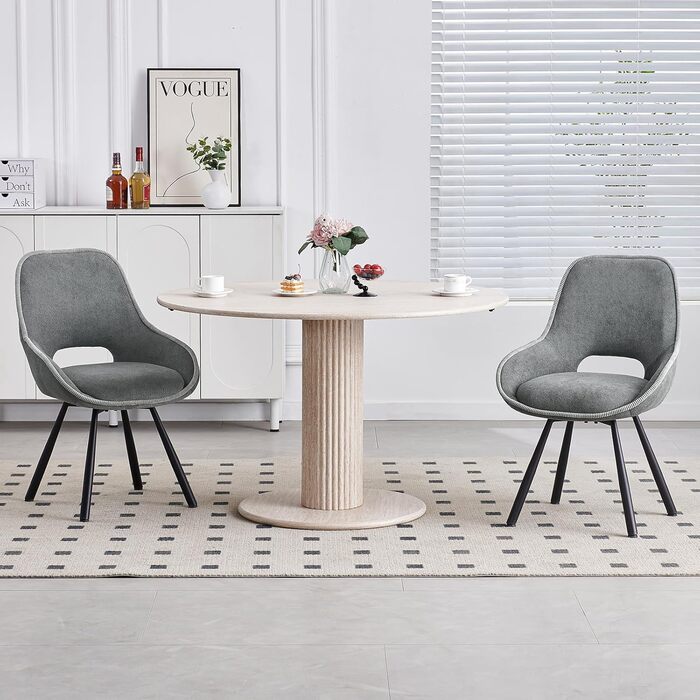 Обертові кухонні стільці для їдальні 6 шт. з низькими підлокітниками, поворот 180°, автоматичне вирівнювання, стільці для кухні та їдальні, сірий колір (2 шт. в наборі)