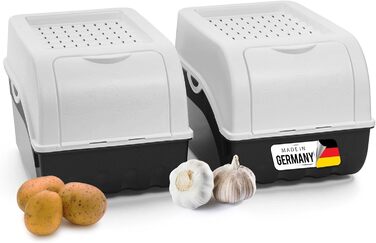 Коробка для зберігання картоплі Novaliv | 2x 3,5 л | Біла | Коробка для цибулі | Контейнер для овочів та фруктів | Складається | Коробка для картоплі | Зберігання цибулі | Кошик для картоплі | Контейнер для моркви