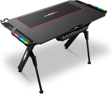 Ігровий стіл DRIFT GAMING з карбоновою поверхнею, RGB підсвічуванням, підстаканниками та тримачем для навушників, чорний (DRDZ150RGB)