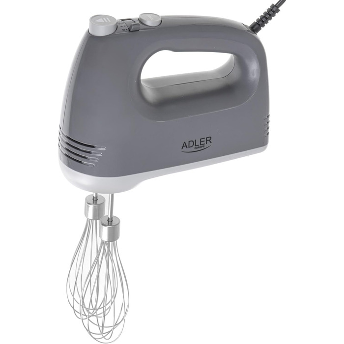 Міксер ручний ADLER 750W з насадками (вінчик, гак, лопатка, сепаратор) сірий