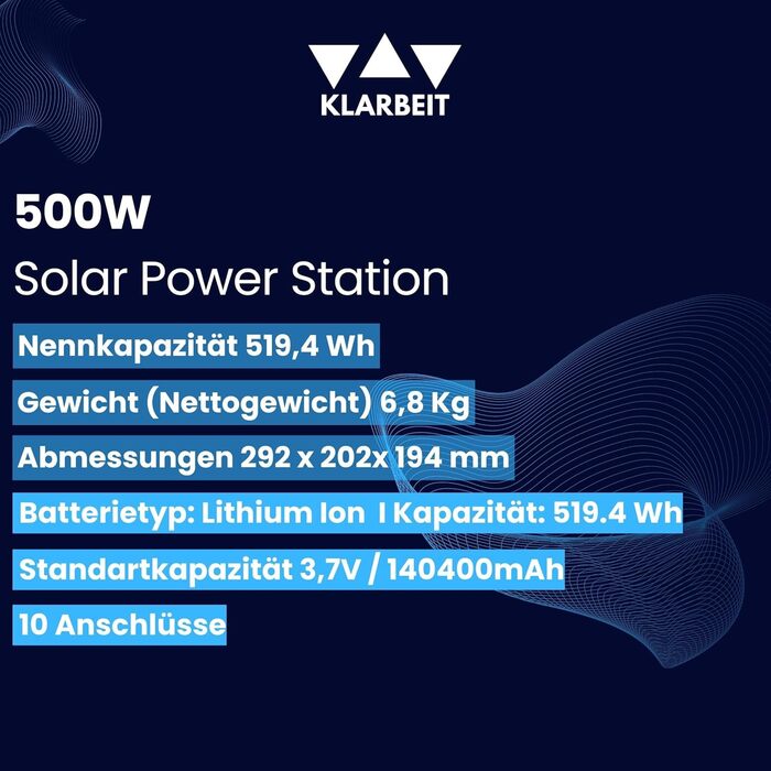 Портативна електростанція KLARBEIT MP500 2 шт. EP200 I 519,4 Втгод/140 400 мАг I 500 Вт із сонячною панеллю 400 Вт