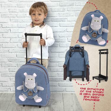 Плюшева тварина дитячий рюкзак для багажу для дітей - Дитячий рюкзак зі знімними колесами та м'якою іграшкою - Дитячий рюкзак на колесах для малюків 3 4 5 років - 28x32x11 см (бегемот)