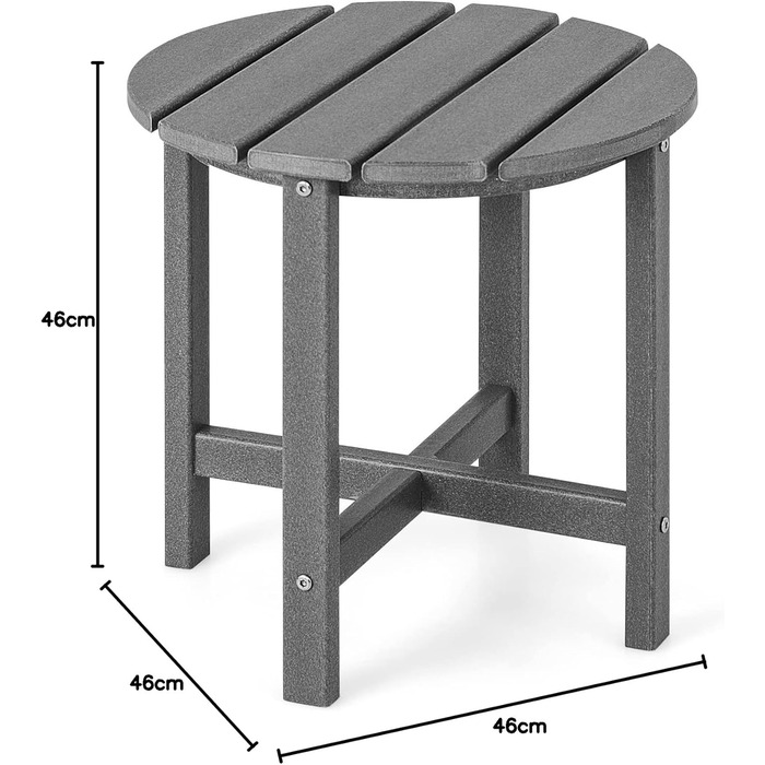 Журнальний столик COSTWAY, пластик, стійкий до ультрафіолетового випромінювання, стійкий до атмосферних впливів, 46x46x46 см, сірий, круглий