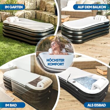 Надувна ванна TIMELAX® XL з ергономічною спинкою, 0,5 мм PVC, без BPA | Мобільна ванна для дорослих, чорна