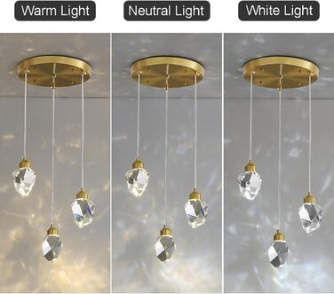 Сучасний регульований по висоті 3-кольоровий світлодіодний кришталевий підвісний світильник, золото, для кухні/спальні/їдальні