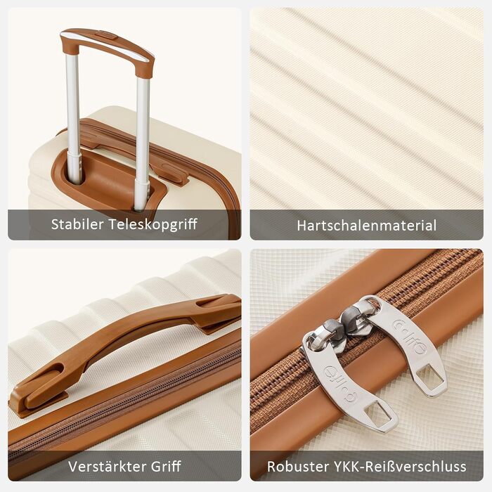 Набір валіз COOLIFE 3шт: велика валіза, сумка для подорожей, культиватор. ABS, TSA-замок, 4 колеса. Білий/коричневий.