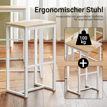 Стільниця SoBuy з 4 стільцями: кухонний/барний стіл для кухні, їдальні, маленьких кімнат. Компактний набір, білий, 100x60x96 см, висота стільця 67 см. OGT15-WN