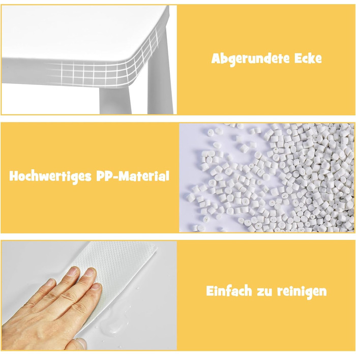 Дитячий столик та 2 стільці DREAMADE, набір меблів для навчання, їжі та ігор, пластик, білий колір, для дівчаток та хлопчиків