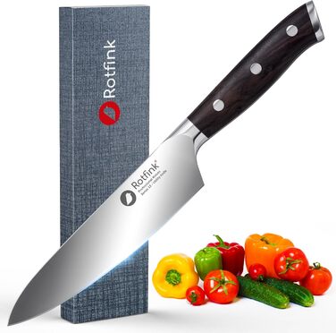 Ніж кухарський Messer 18 см, професійний, з нержавіючої сталі, ергономічна ручка з ебенового дерева, кут заточування 15°, подарункова коробка, гарантія 10 років