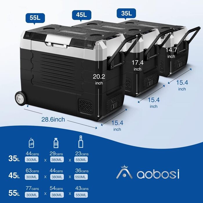 Кühlbox AAOBOSI Kompressor 45L з WiFi-керуванням, -20°C, 12/24/240V для авто, вантажівки, човна, кемпінгу