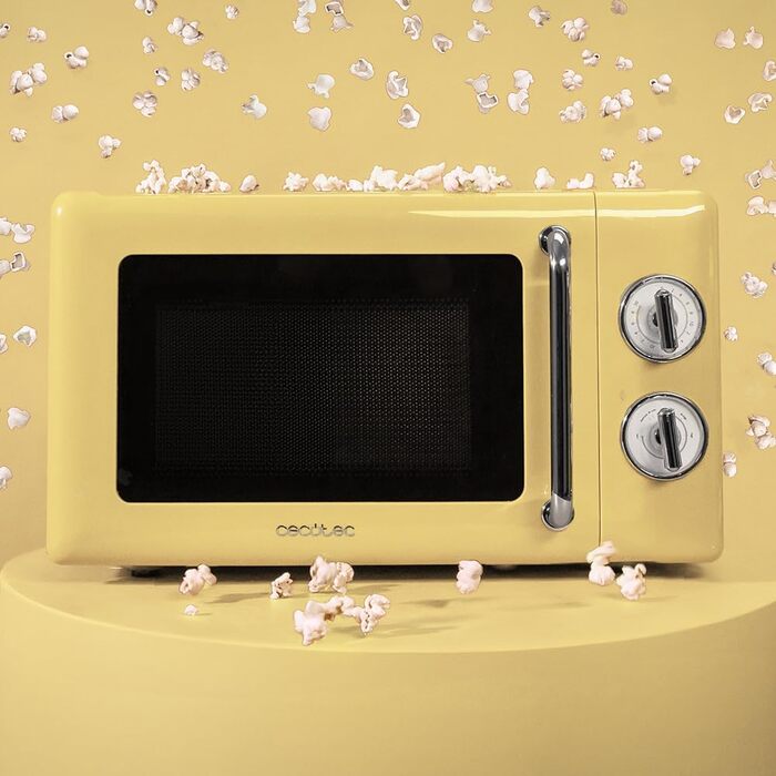 Мікрохвильова піч Cecotec Proclean 3010 Retro, 20 л, 700 Вт, механічне керування, 6 режимів, таймер 30 хв, режим розморожування, вінтажний дизайн, зелена, сталь