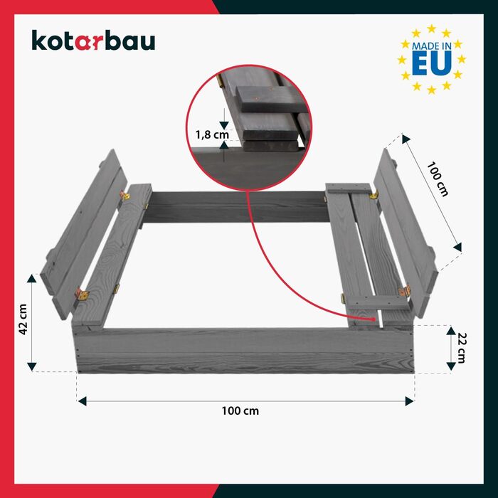Пісочниця KOTARBAU® з кришкою, 120x120 см, дерево, з лавками