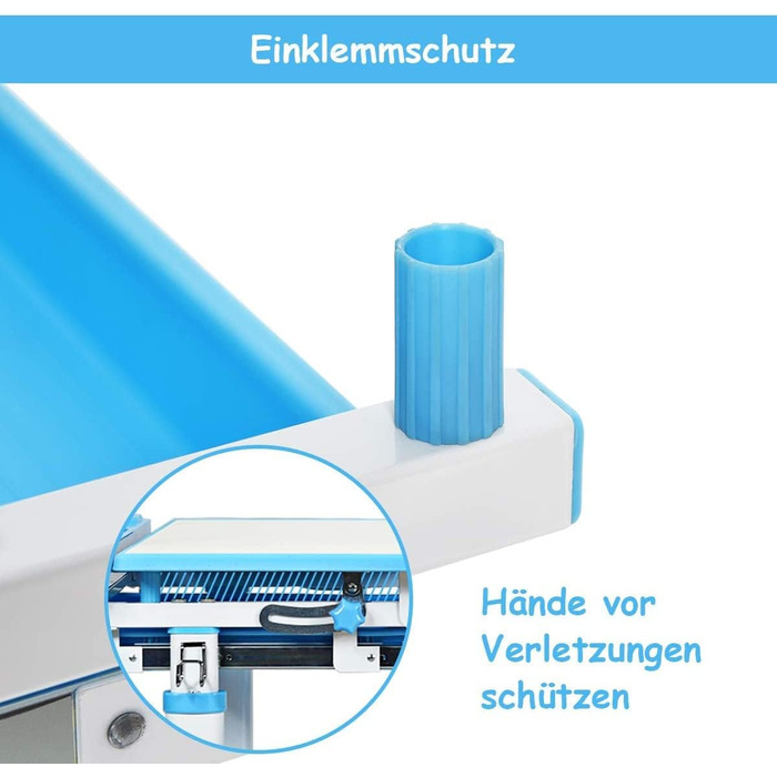 Дитячий стіл COSTWAY регулюється по висоті, Письмовий стіл для учнів з лампою, Дитячі меблі з регулюванням нахилу, Дитячий стіл зі стільцем, Письмовий стіл з ящиком, Вибір кольору (світло-блакитний)