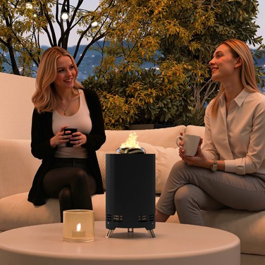 Вогнева чаша діаметром 16 см та висотою 25 см з нержавіючої сталі. Вогнева чаша з гачком для шампурів, без диму, чорного кольору.