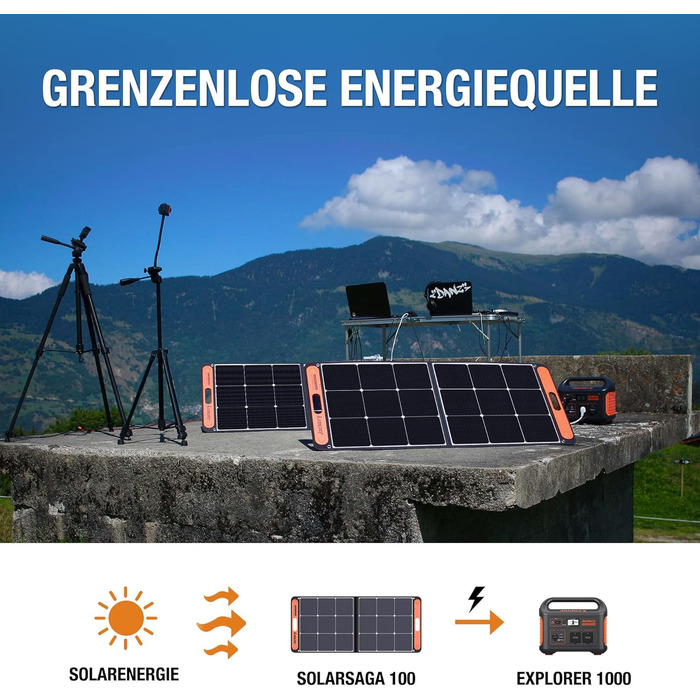 Jackery Explorer 1000: Портативна електростанція з акумулятором 1002Wh, 230V/2000W, USB, QC, для кемпінгу та подорожей (в комплекті 2 сонячні панелі по 100W)