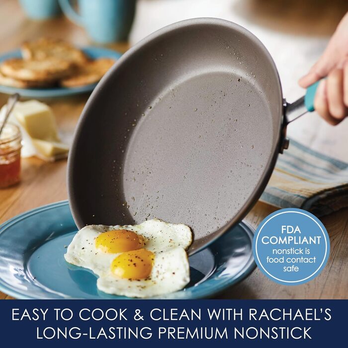 Набір посуду Rachael Ray Cucina Harteloxiertes Antihaft, Тöpfe und Pfannen, алюміній, сірий з блакитними ручками