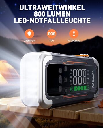 Powerbank Starthilfe UTRAI з компресором та вентилятором для авто, 6000A, LED, PD 30W, для бензинових та дизельних двигунів (10L)