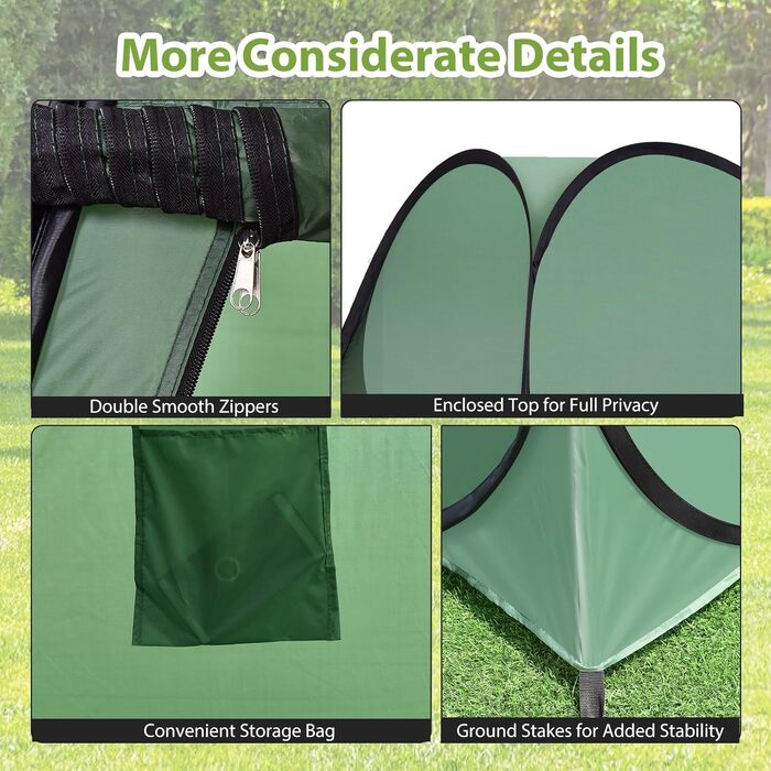 Намет для душу HOMASIS Pop up, 120x120x190 см, зелений - портативний, з кишенькою, для кемпінгу та відпочинку на природі