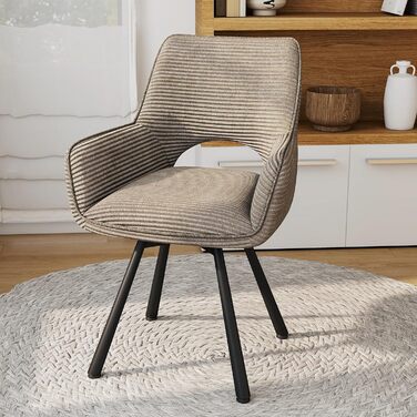 Набір обідніх стільців 4 шт. поворотні 360°, з підлокітниками, металеві ніжки, для кухні/обідньої кімнати, з м'якою оббивкою з велюру, бежеві (1 шт. поворотний, 1 шт. тауп)