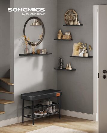 Набір металевих настінних полиць SONGMICS (3 шт), підвісні полиці в індустріальному стилі для вітальні, кухні та ванної кімнати, чорні, LFS12BK