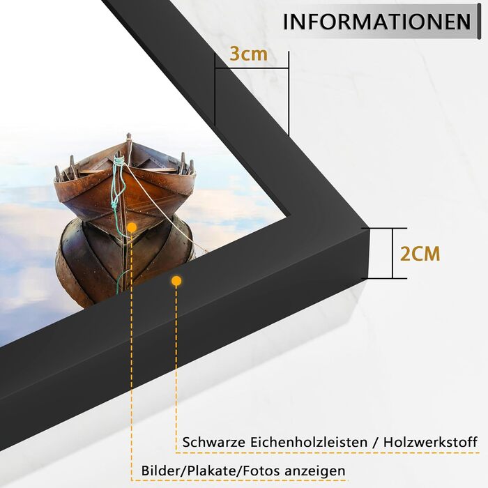 Набір фоторамок 3 шт. 70x50 см, дерев'яні рамки для фото, картин, постерів (чорні, 60x80 см)