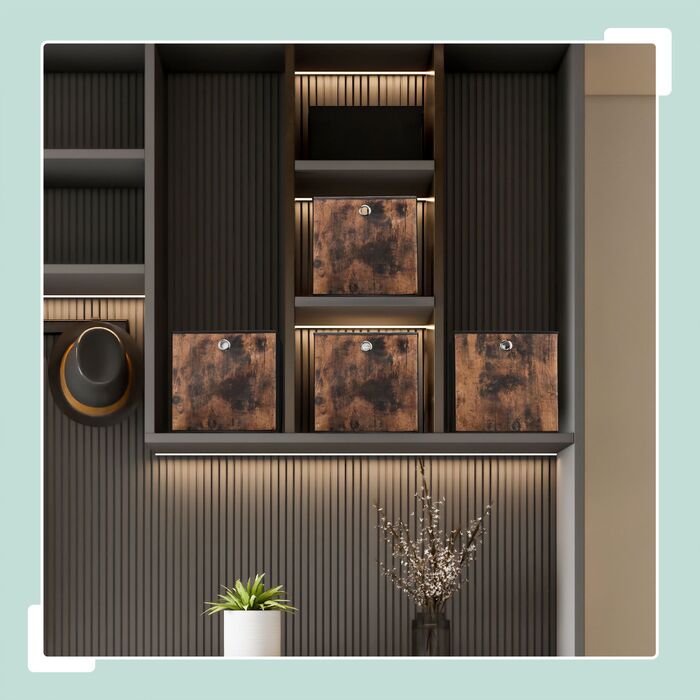 Набір з 6 тканинних контейнерів для зберігання з імітацією дерева Relaxdays