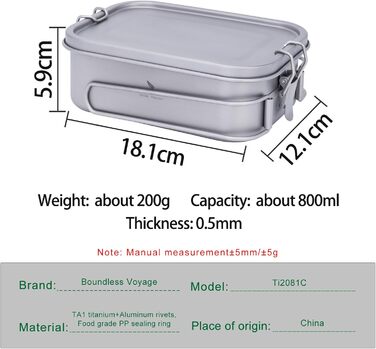 Ланчбокс iBasingo 800 мл з кришкою та ручкою – герметичний бенто-контейнер для кемпінгу, відпочинку та офісу. Харчовий посуд для їжі на винос – придатний для миття в посудомийній машині. Модель Ti2081C