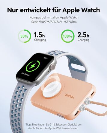 Вт PD, 10000 мАг, кабель Apple, Apple Watch, 2 шт. USB-C, LED-дисплей, рожевий, 20