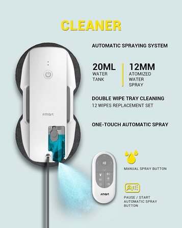 Робот для миття вікон Fmart T9, 3800PA, потрійна система безпеки, інтелектуальна навігація, дистанційне керування