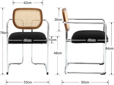 Набір Wahson з 2 обідніх стільців, спинка з ротанга, металеві ніжки, вінтаж, чорний