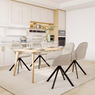 Обідній крісло для кухні/офісу, бежевий, з підлокітниками, 6 шт. в наборі, з металевим каркасом та м'яким сидінням з поліестеру